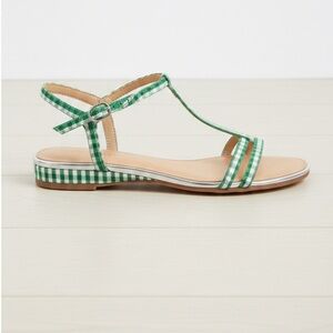Talbots Daisy Micro Wedge Sandals Gingham Green White